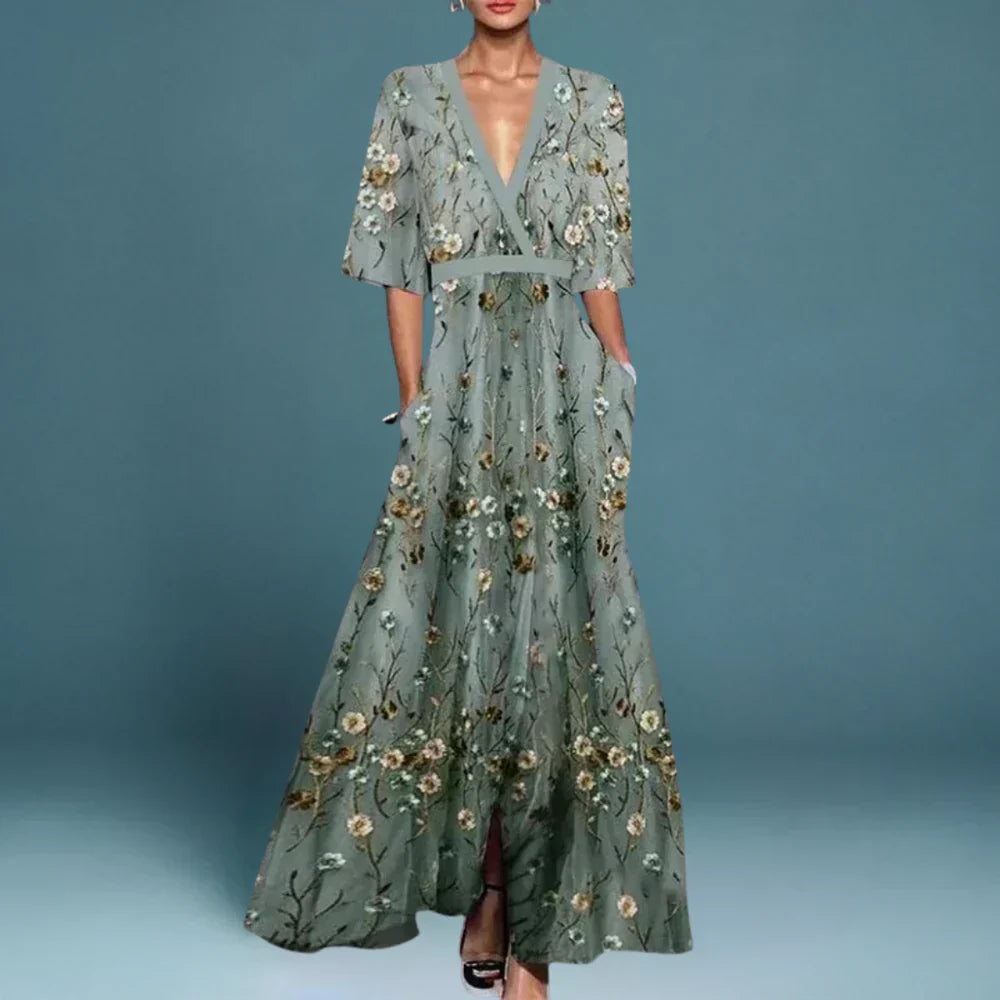 Clara Elegant Maxi Dress with Floral Pattern