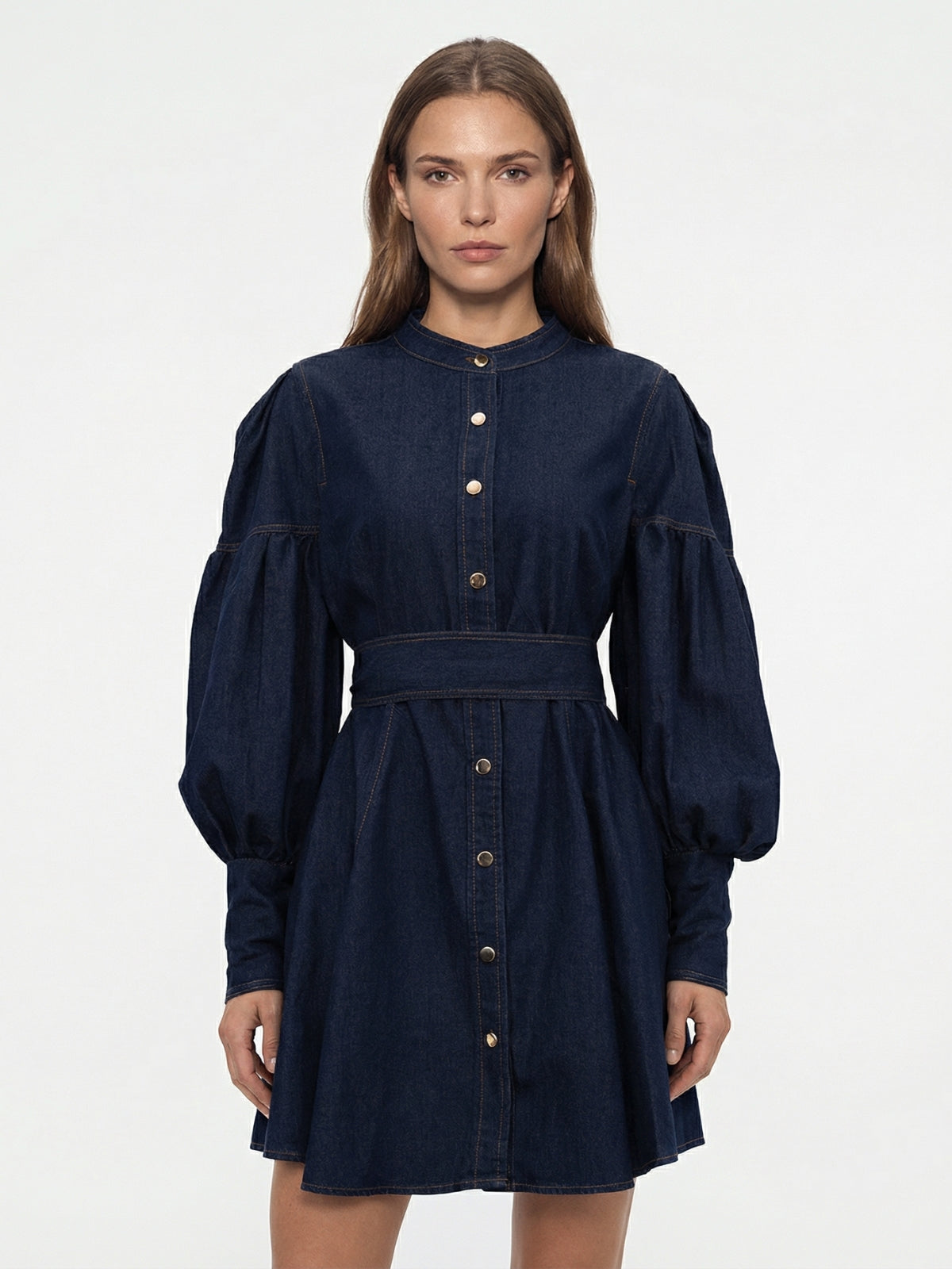 Denim Puff Sleeve Mini Dress