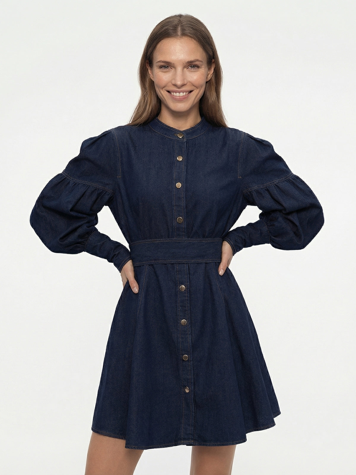 Denim Puff Sleeve Mini Dress