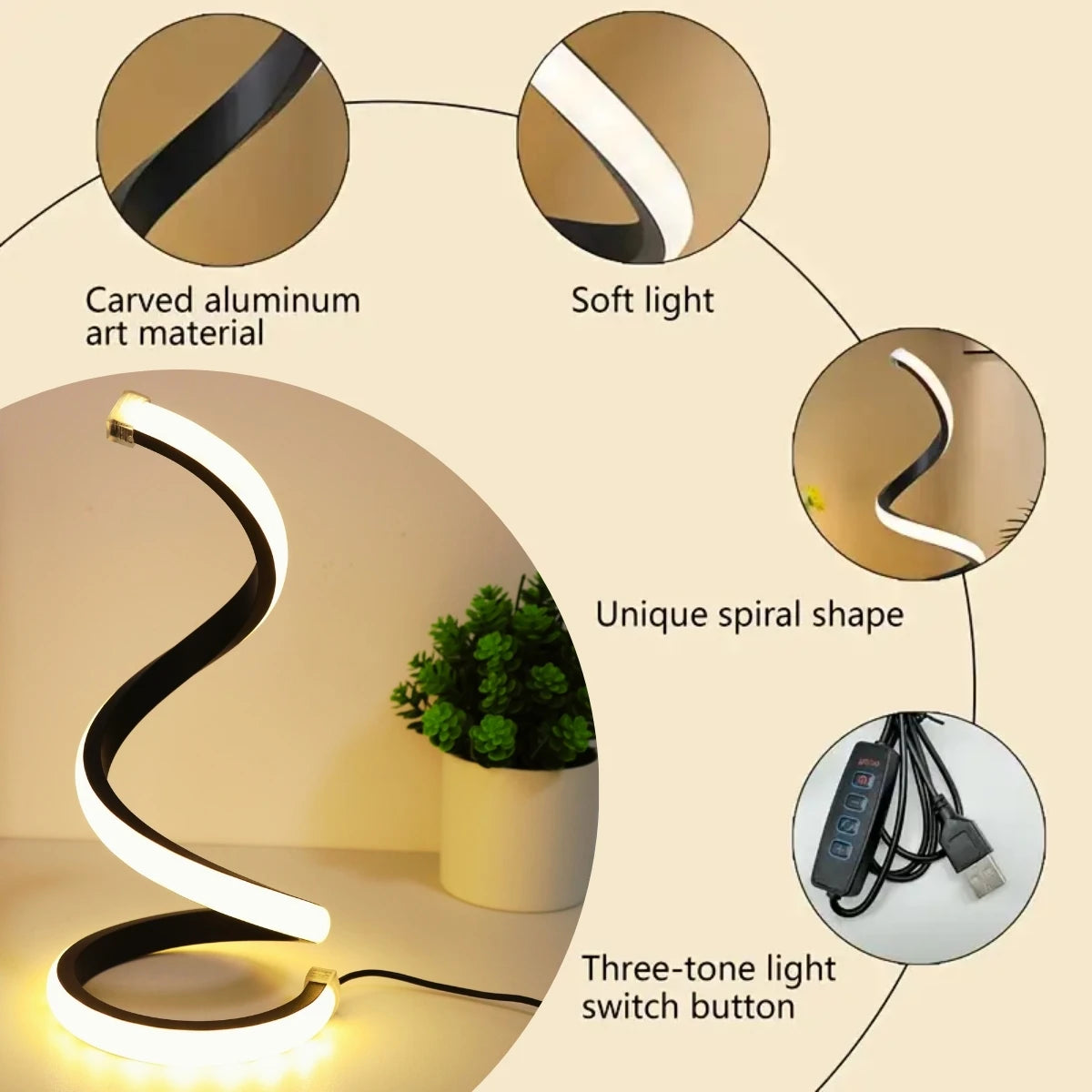 Dimmable Spiral LED Desk Lamp