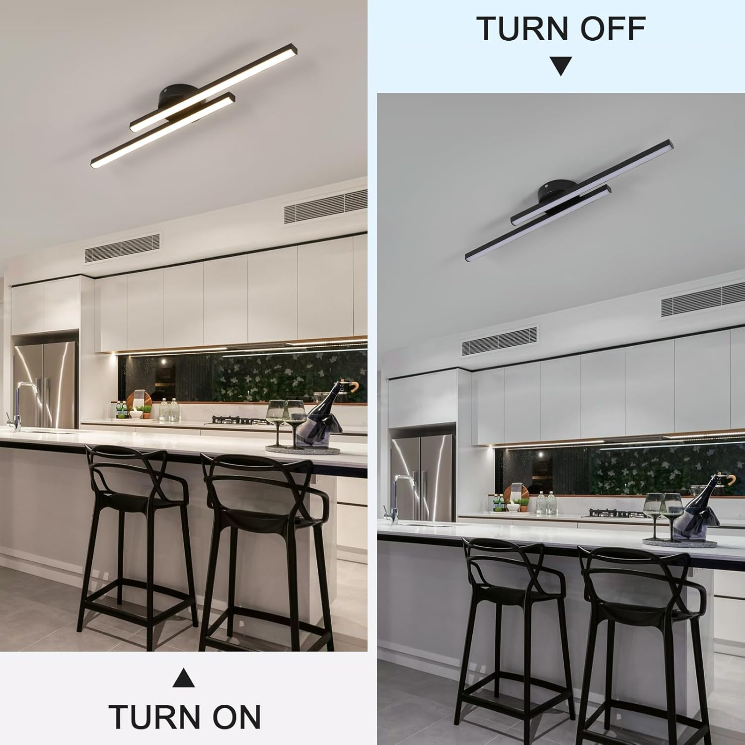 Dual Bar Linear LED Ceiling Light - Semi Flush Mount in black