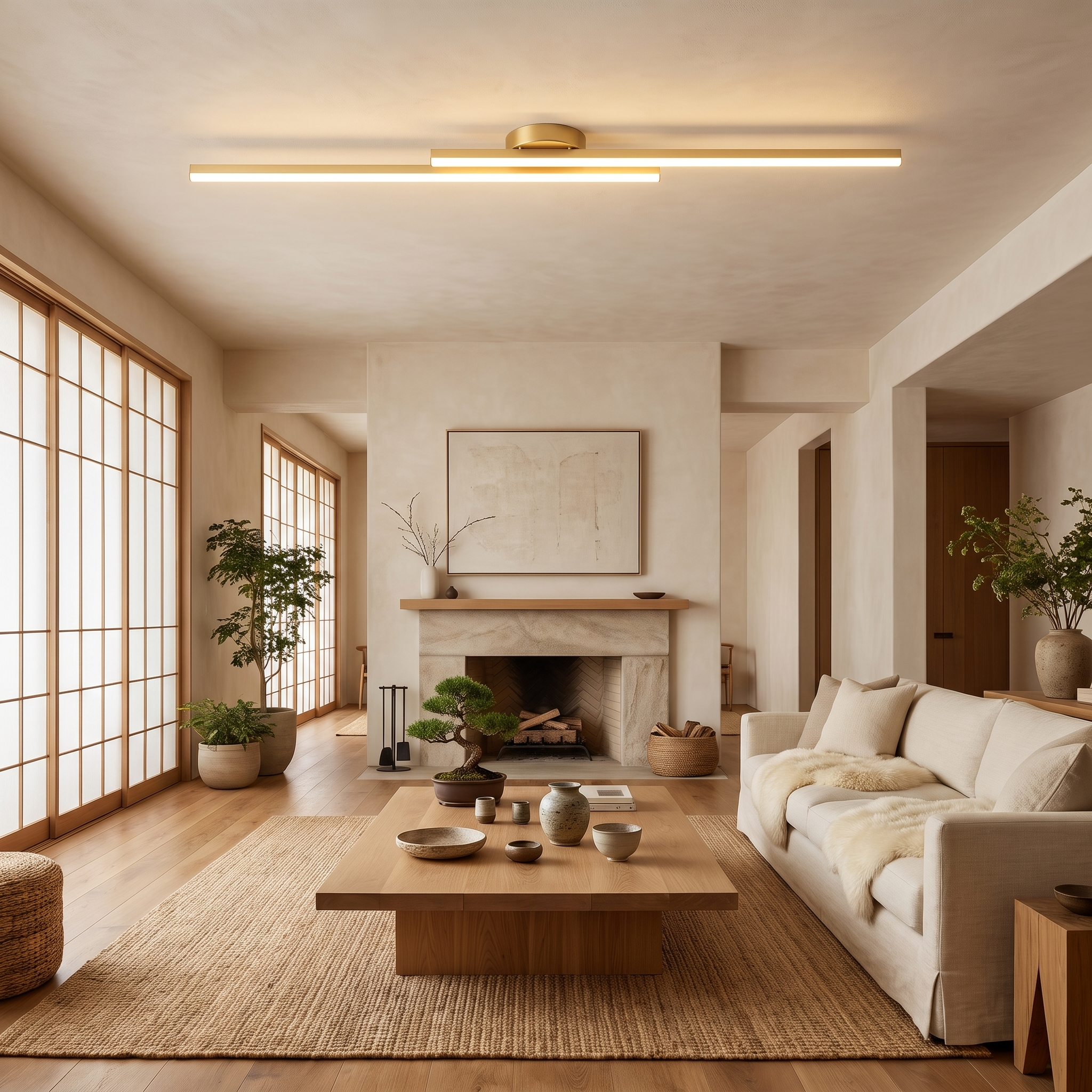 Dual Bar Linear LED Ceiling Light - Semi Flush Mount in gold
