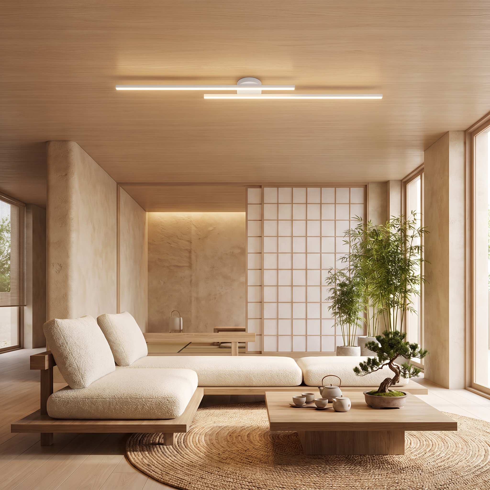 Dual Bar Linear LED Ceiling Light - Semi Flush Mount in white