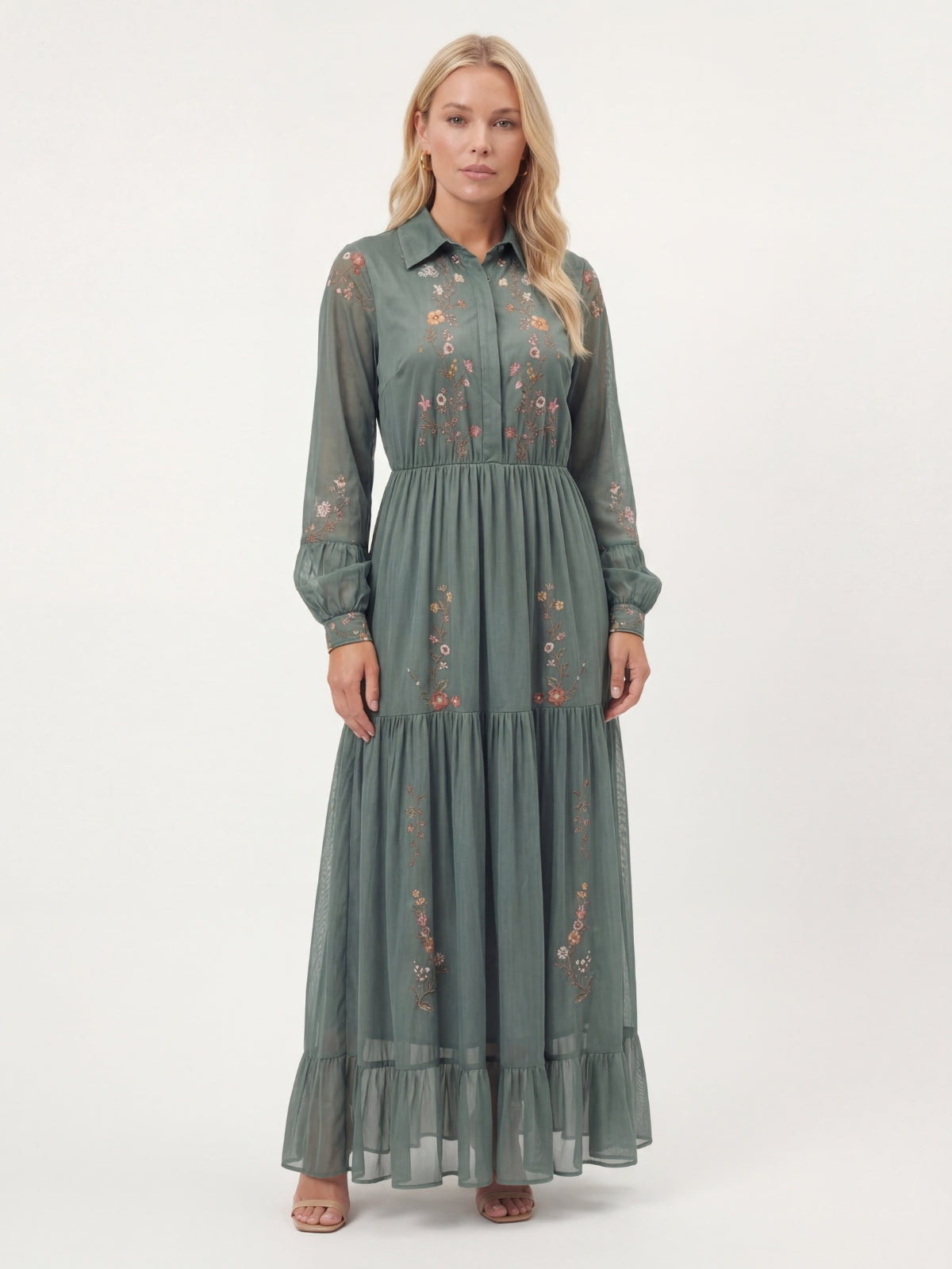 Floral Embroidered Tiered Maxi Dress