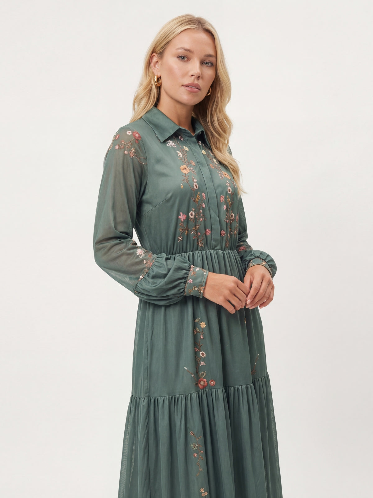 Floral Embroidered Tiered Maxi Dress