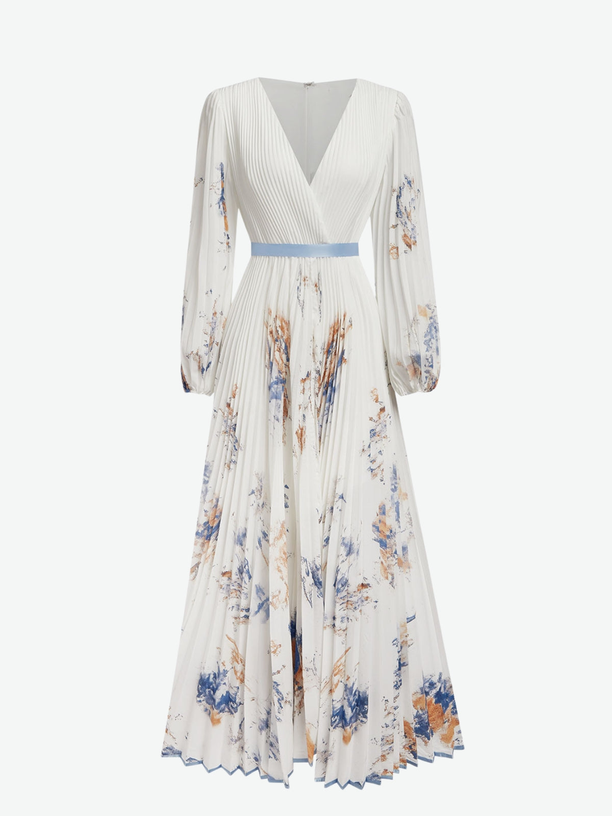 Floral Pleated V-Neck Maxi Dress