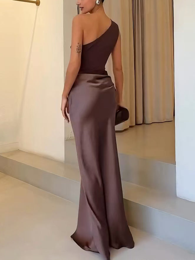 Freya Elegant One Shoulder Neck Pleated Party Maxi Dress
