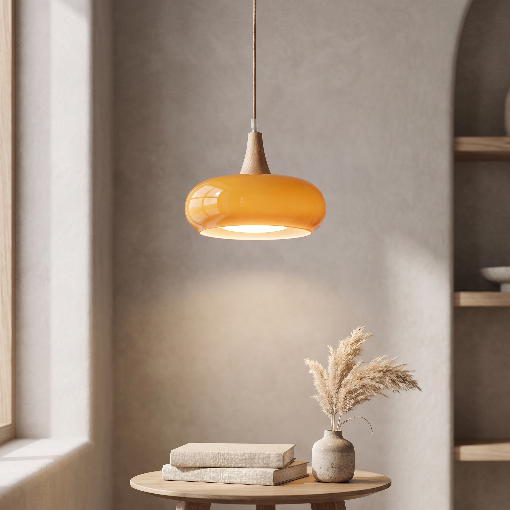 Glass and Wood Pendant Light