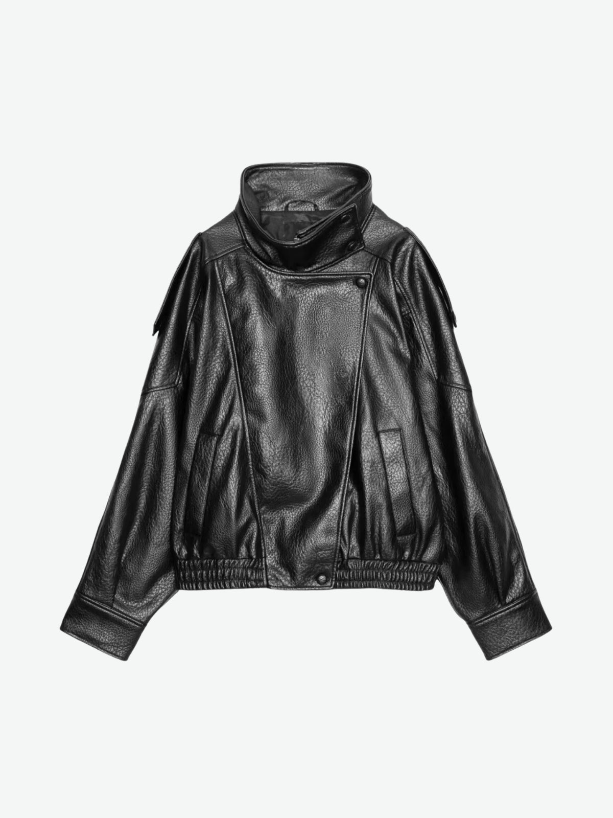 High Neck Faux Leather Moto Jacket