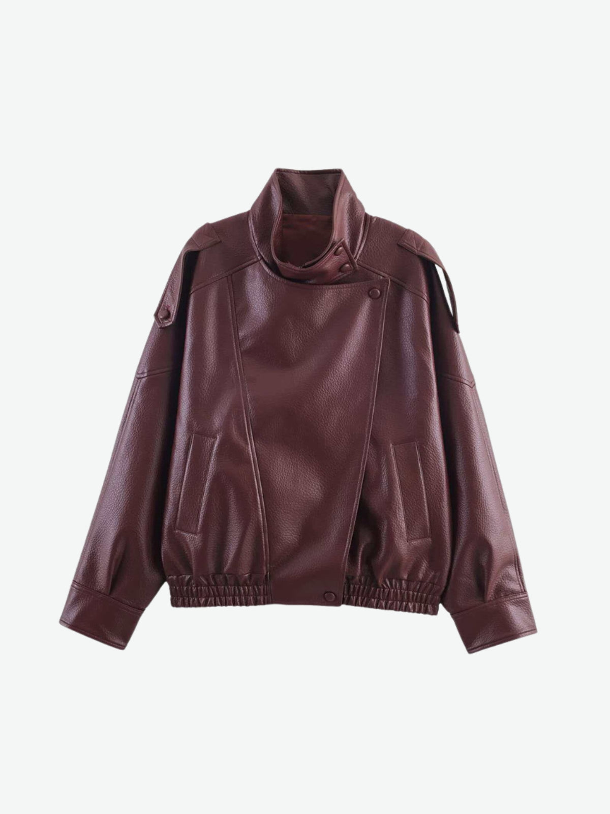 High Neck Faux Leather Moto Jacket