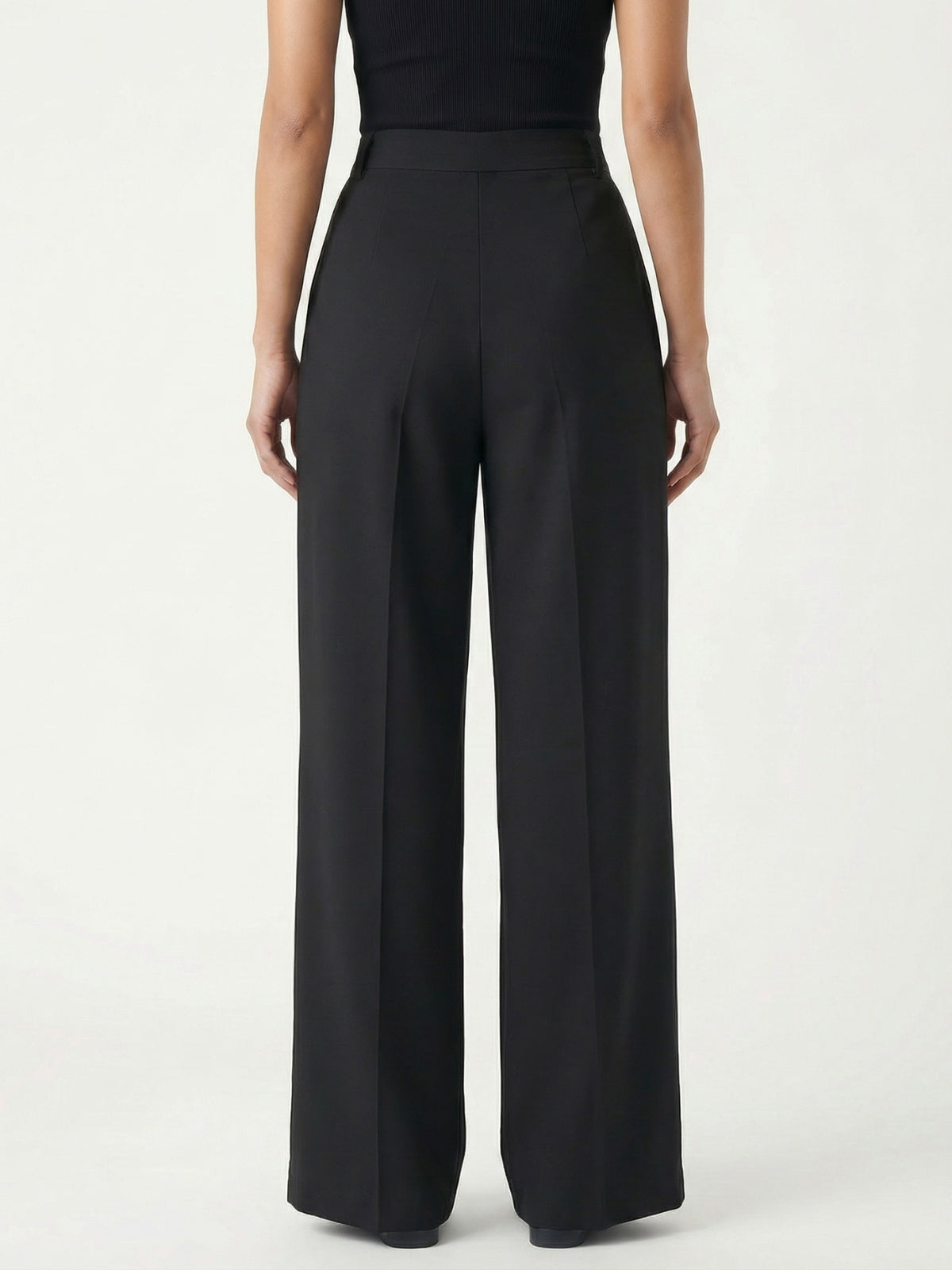 High Waist Pleated Wide Leg Trousers - Black