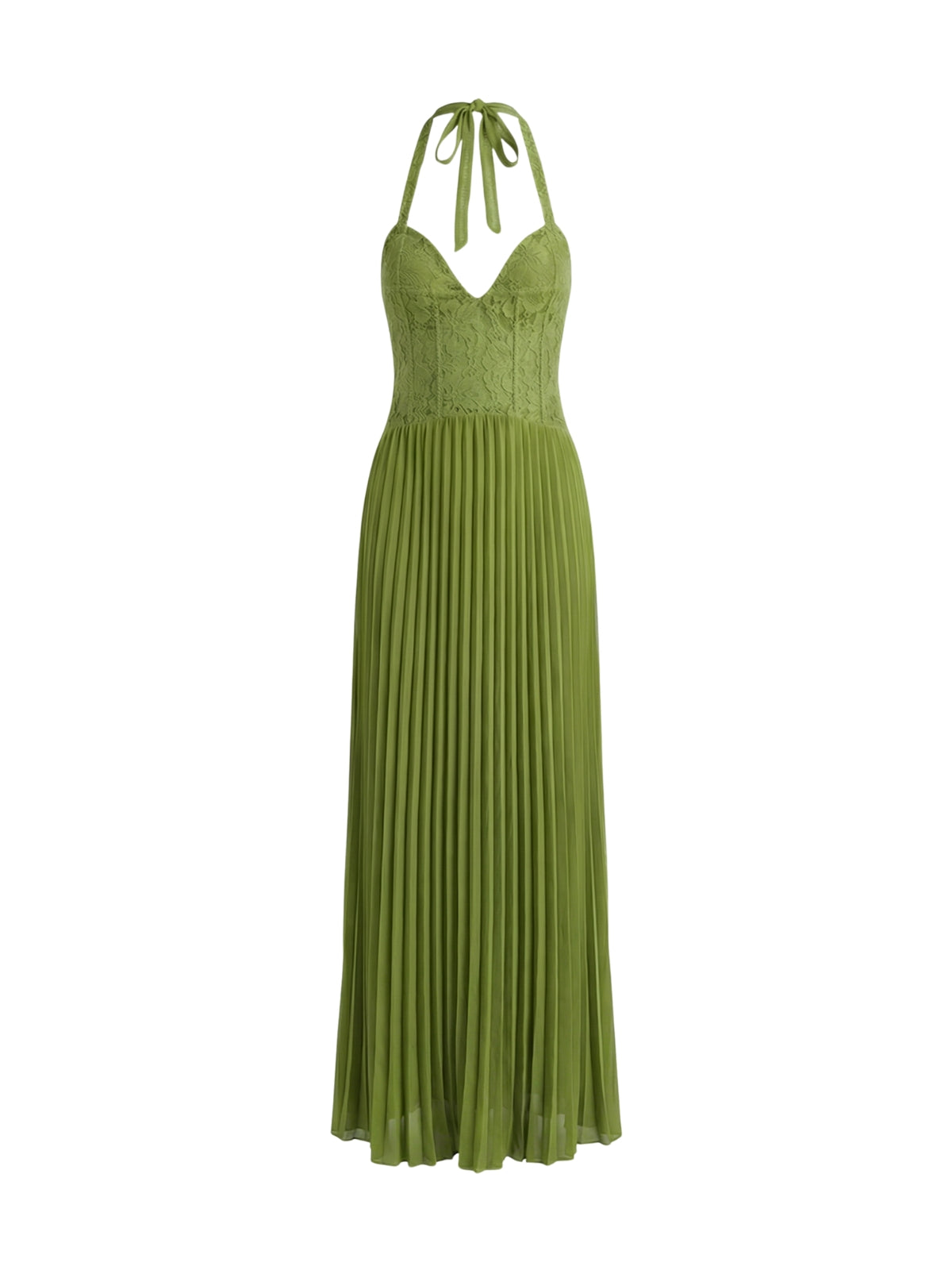 Lace Corset Pleated Halter Maxi Dress