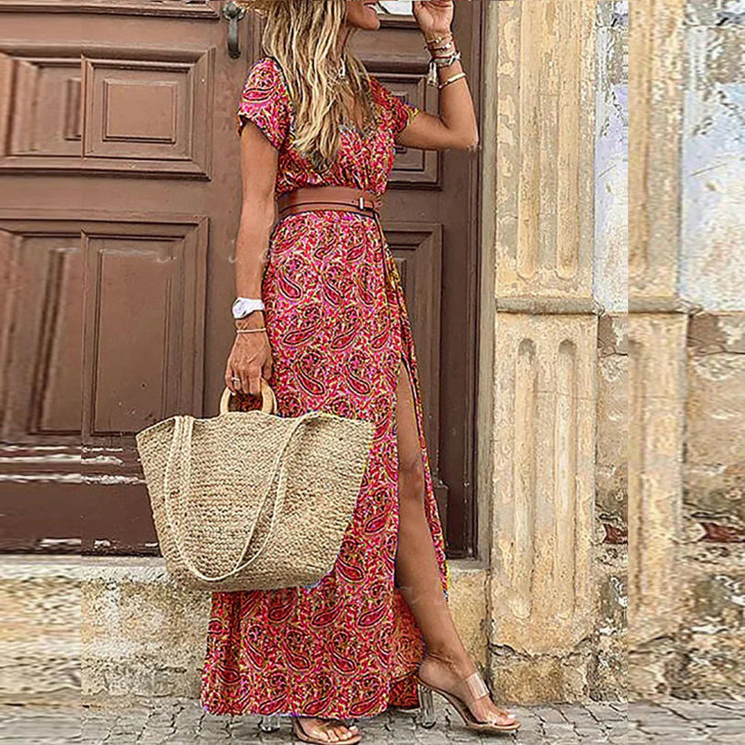 Lily Airy Boho Maxi Dress With Matching Belt