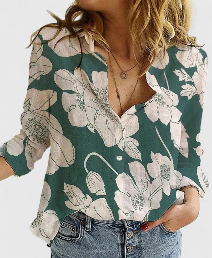 Maeve Women's Linen Button Down Shirt with Lapel Collar
