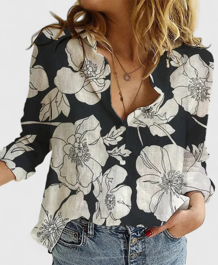 Maeve Women's Linen Button Down Shirt with Lapel Collar