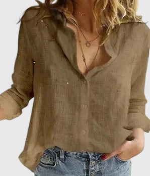 Maeve Women's Linen Button Down Shirt with Lapel Collar