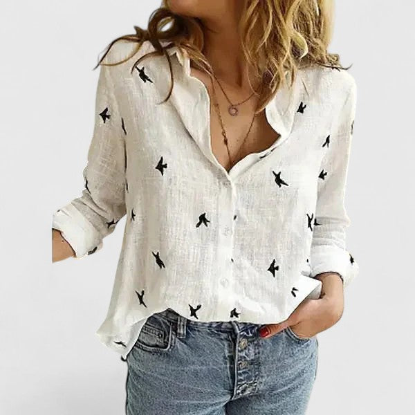 Maeve Women's Linen Button Down Shirt with Lapel Collar
