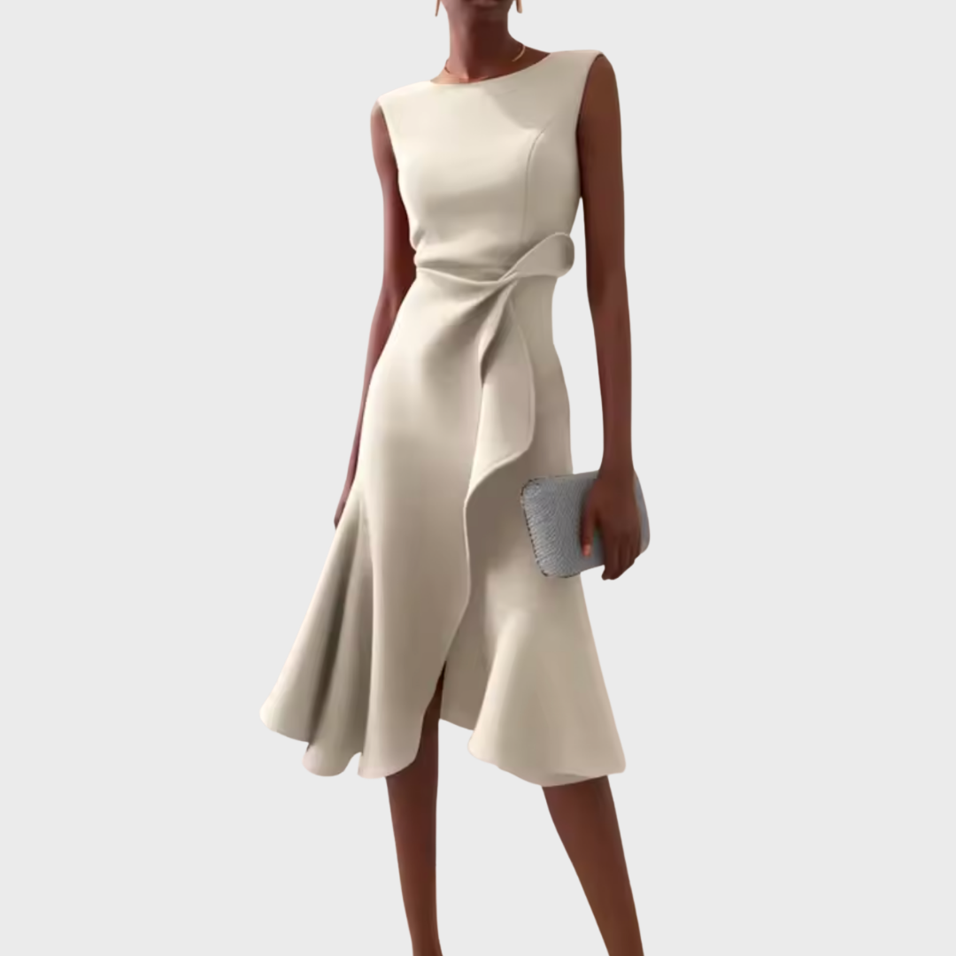 Naomi Draped Asymmetric Midi Dress