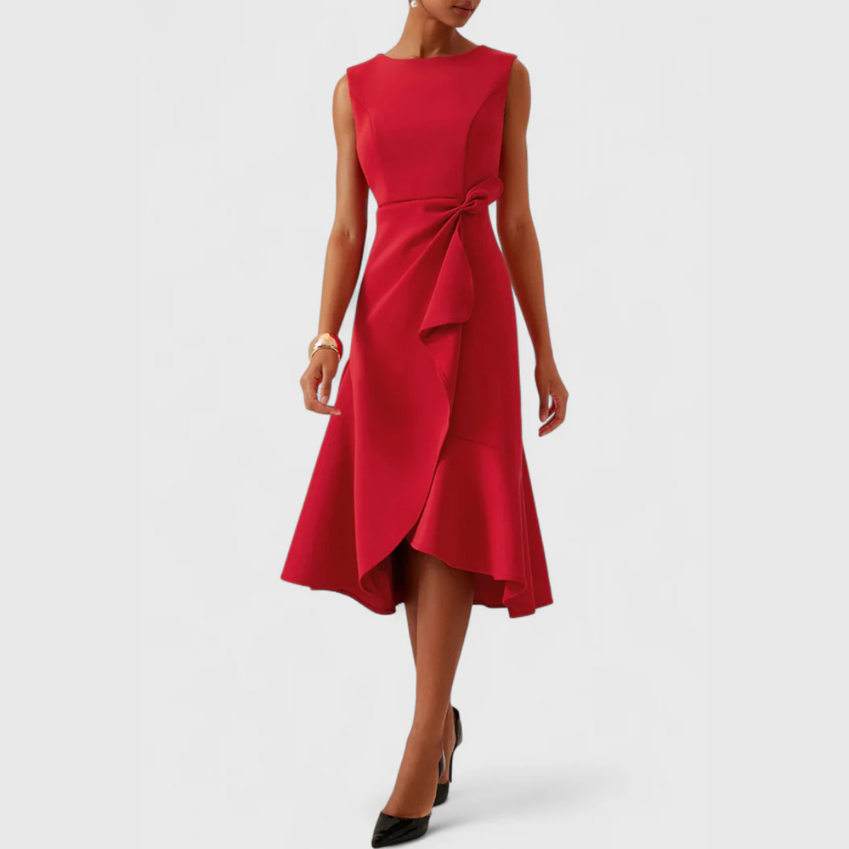 Naomi Draped Asymmetric Midi Dress