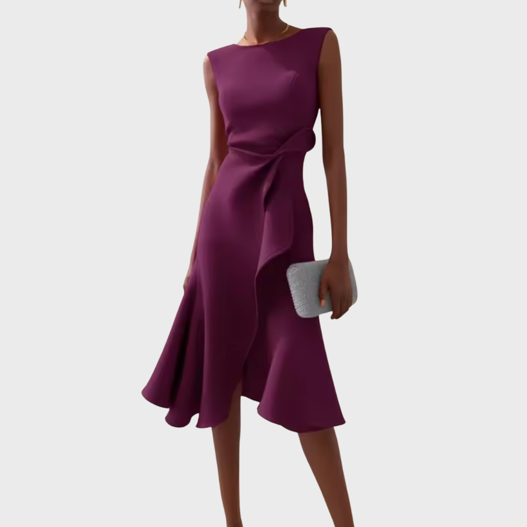 Naomi Draped Asymmetric Midi Dress