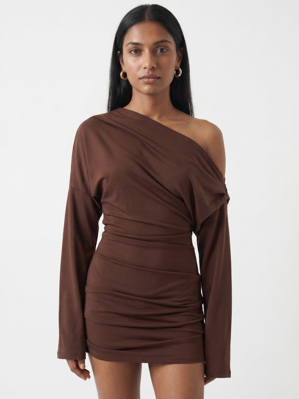 Off-Shoulder Draped Mini Dress
