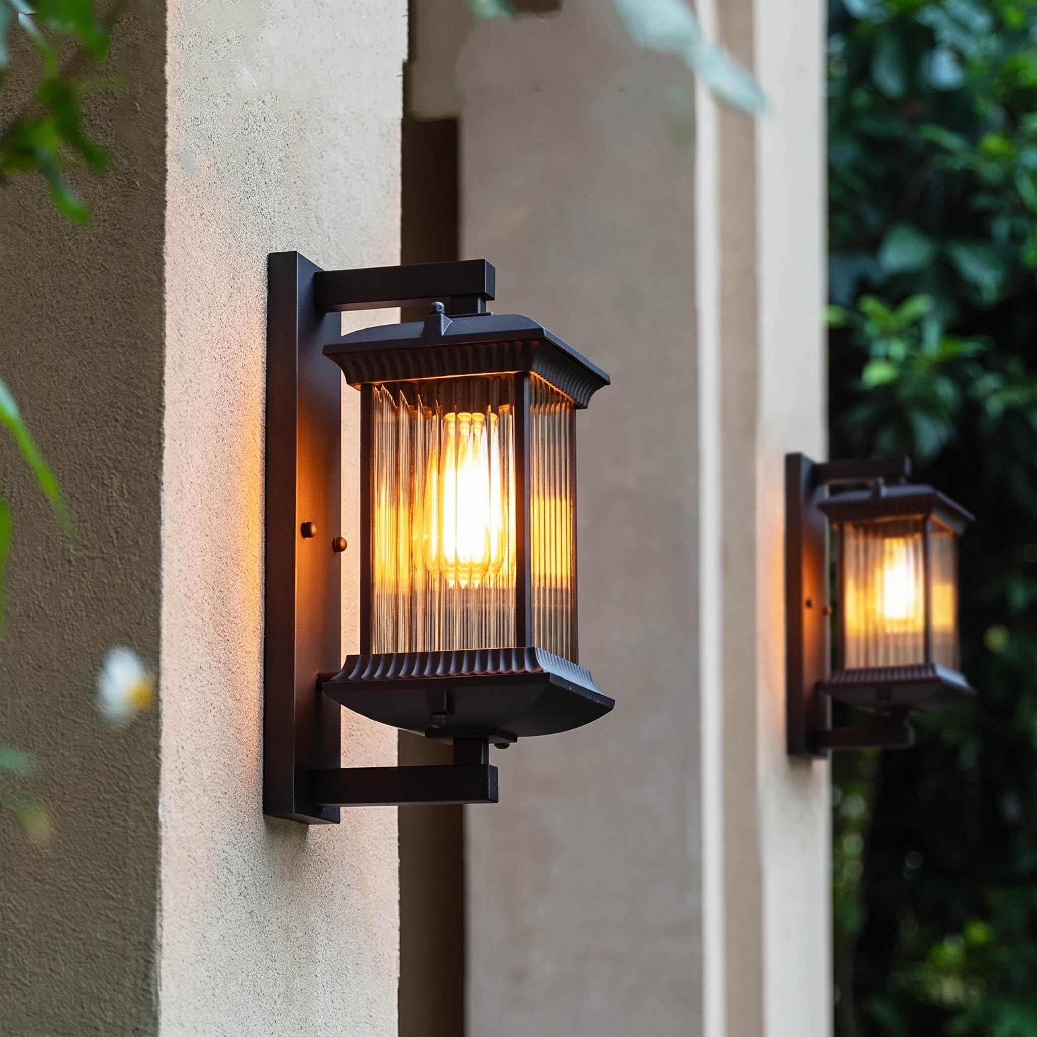 Outdoor Wall Lantern Light - Fluted Glass Porch Sconce