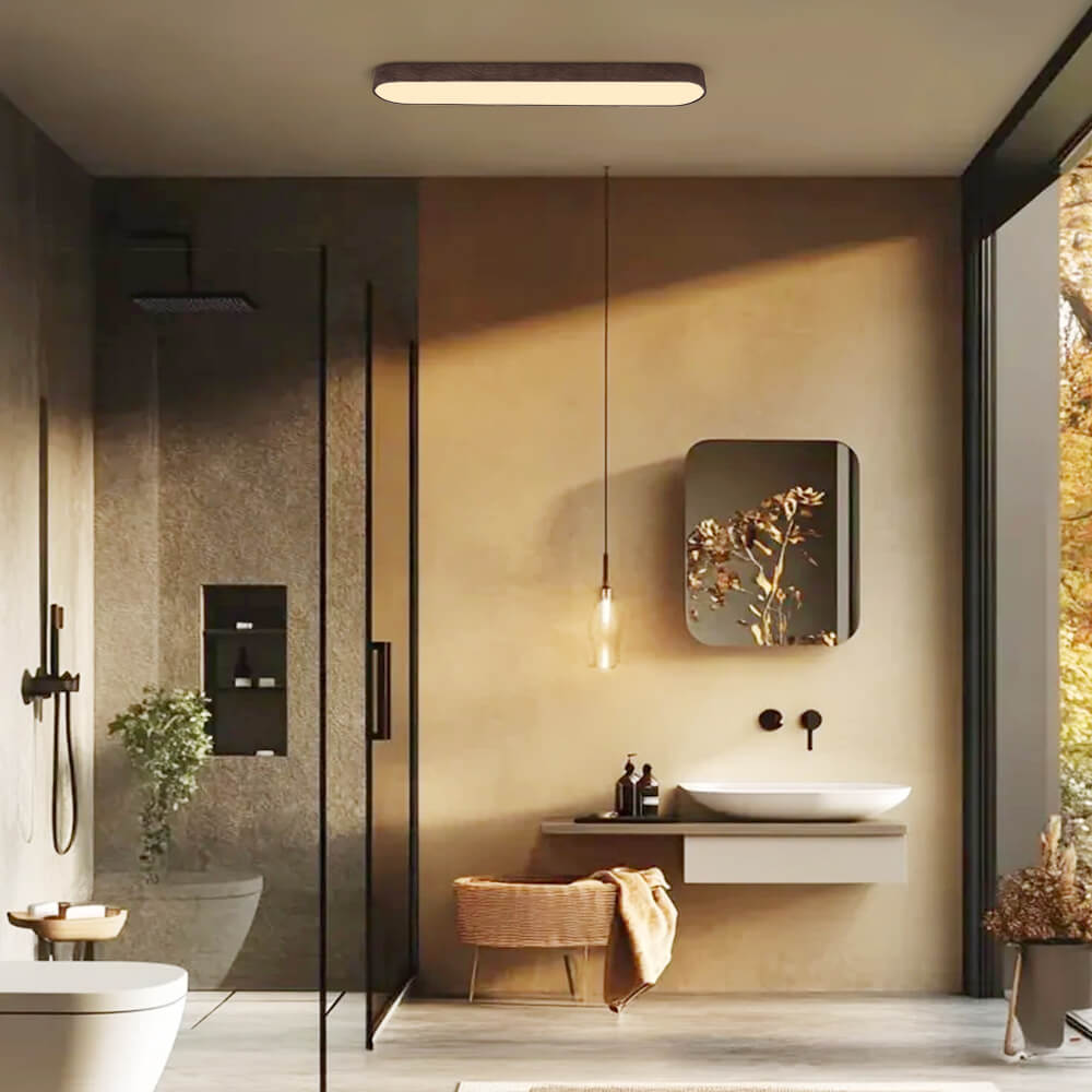 Oval LED Flush Mount Ceiling Light - Natural Oak Frame