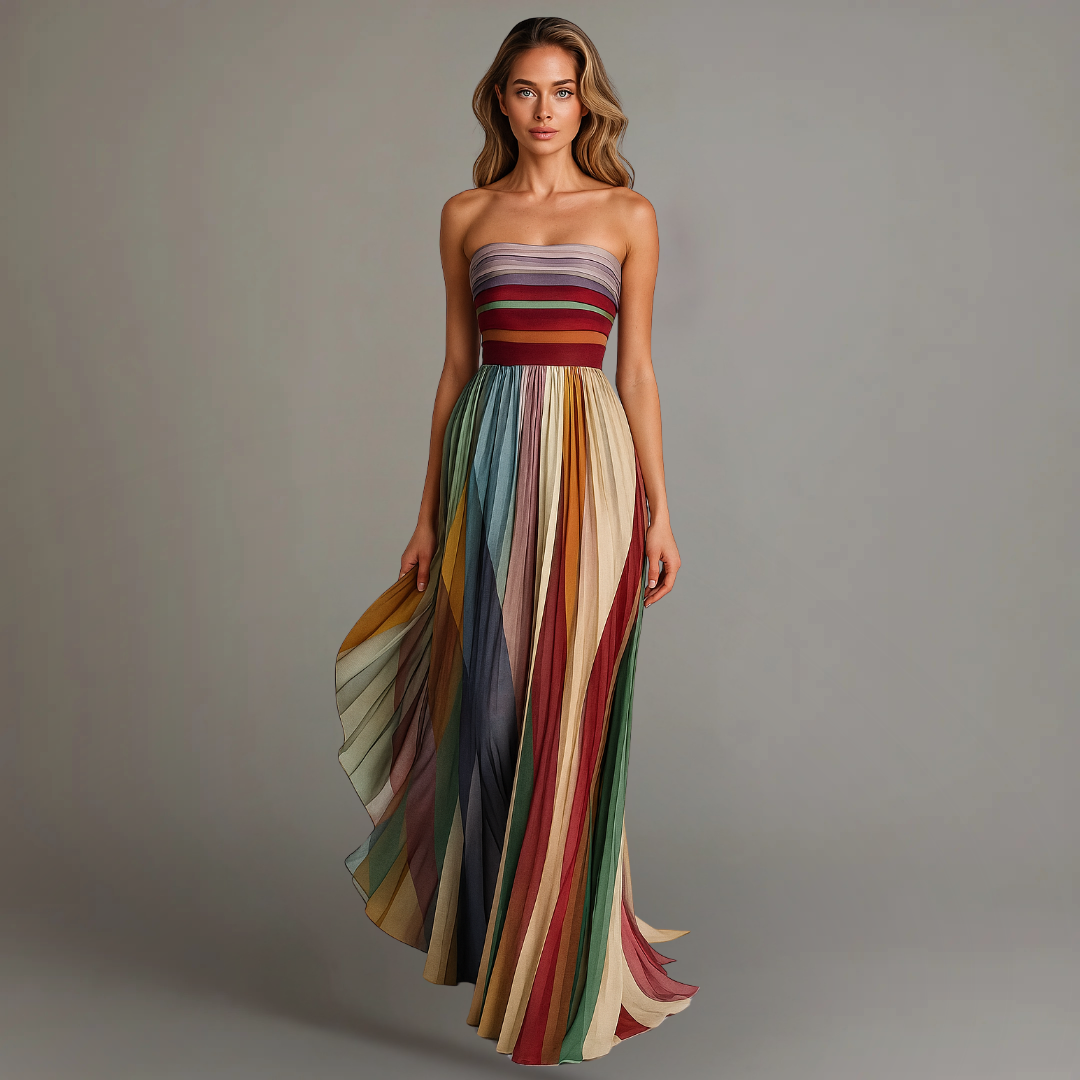 Sophie Strapless Colorful Pleated Summer Maxi Dress
