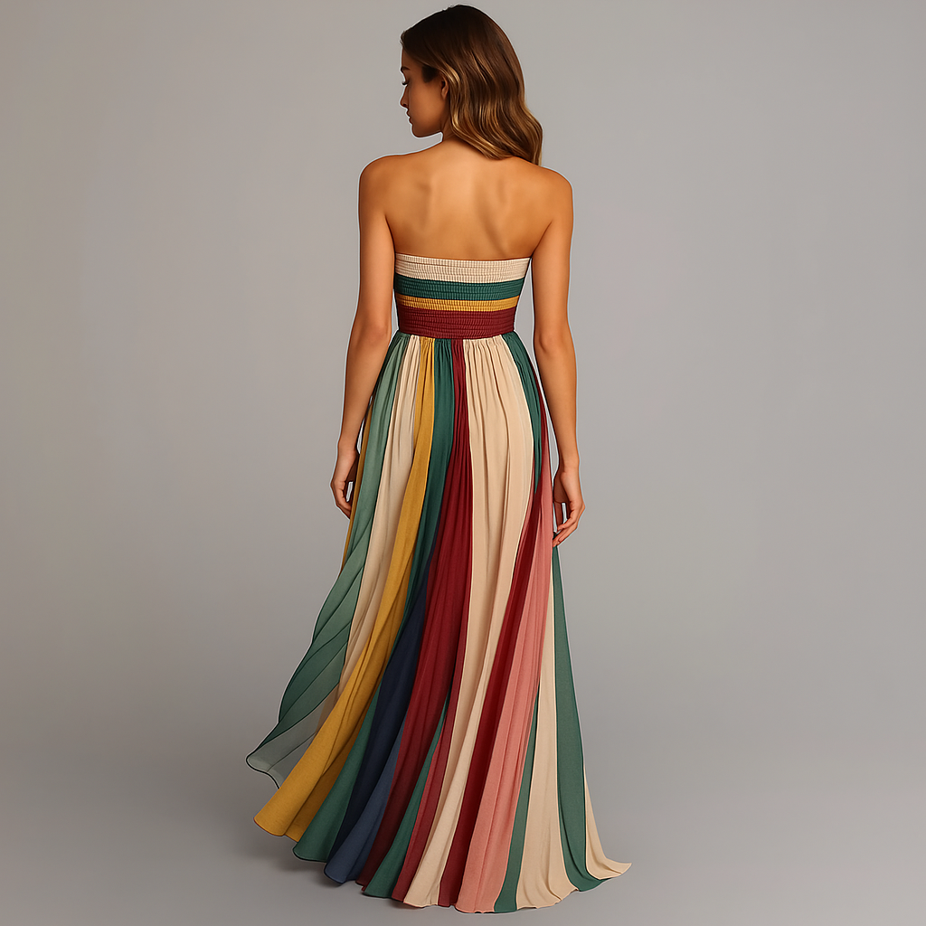 Sophie Strapless Colorful Pleated Summer Maxi Dress back