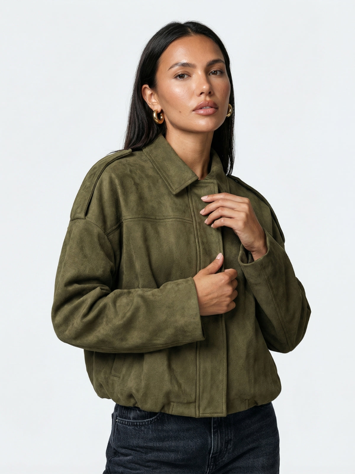 Suede Zip-Up Bomber Jacket