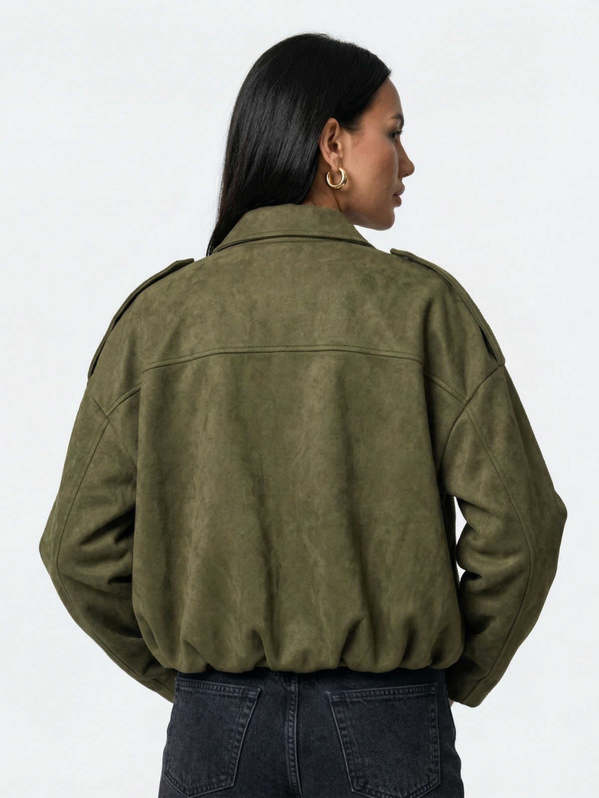 Suede Zip-Up Bomber Jacket