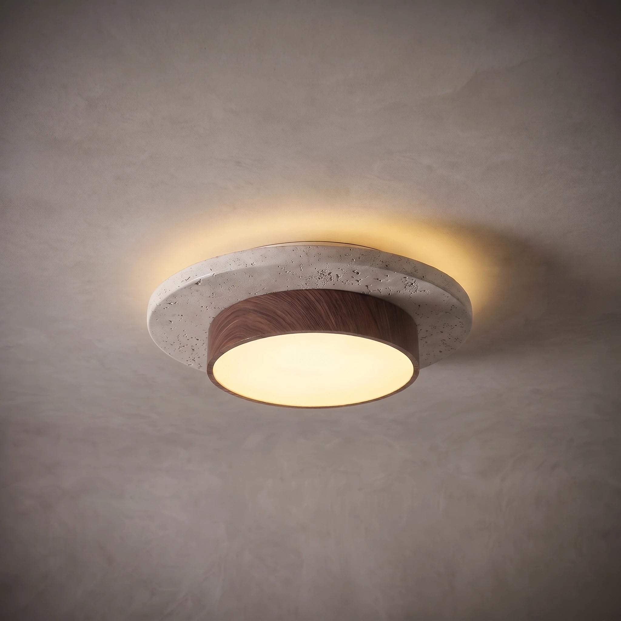 Travertine Wood Flush Mount Ceiling Light