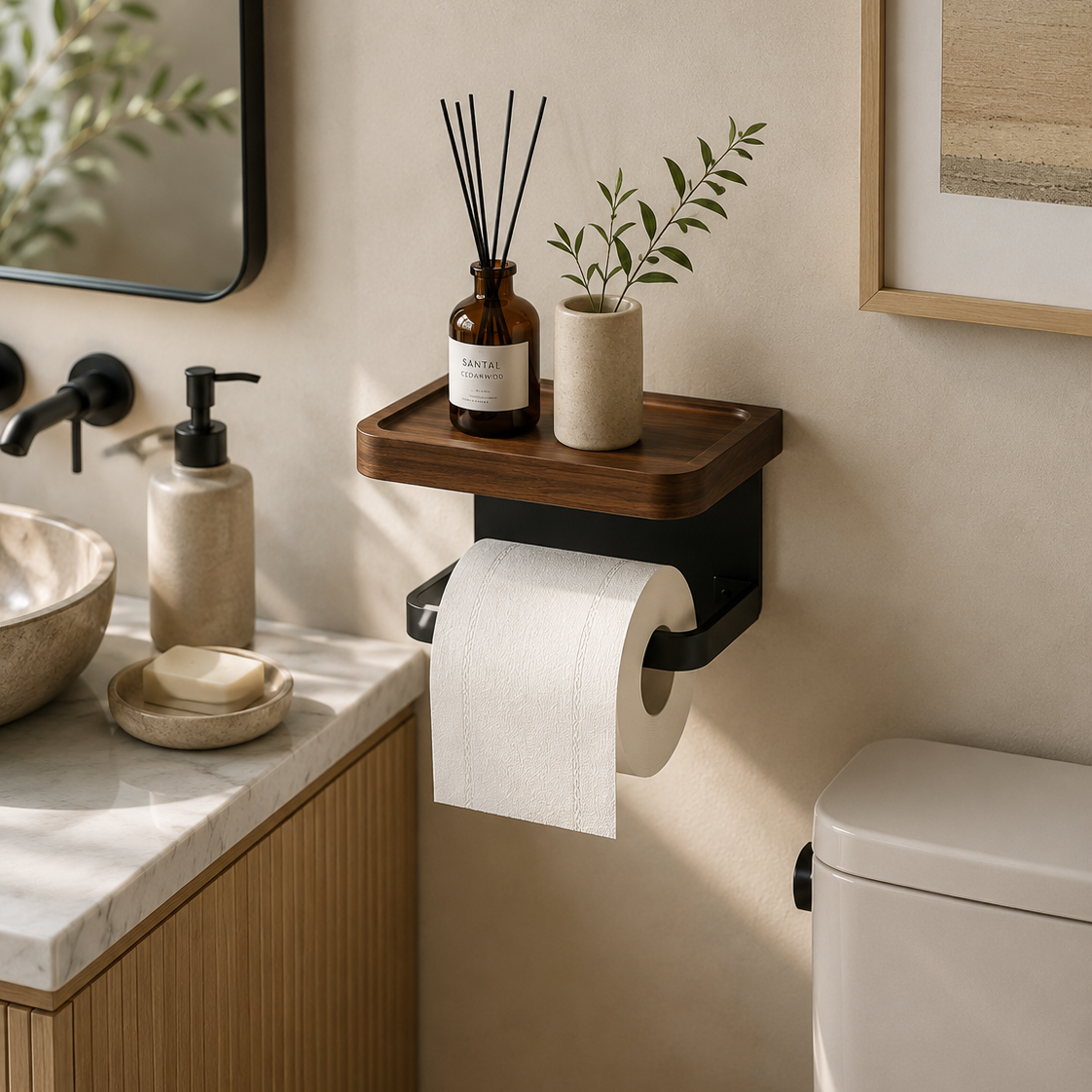 Walnut Shelf Toilet Paper Holder