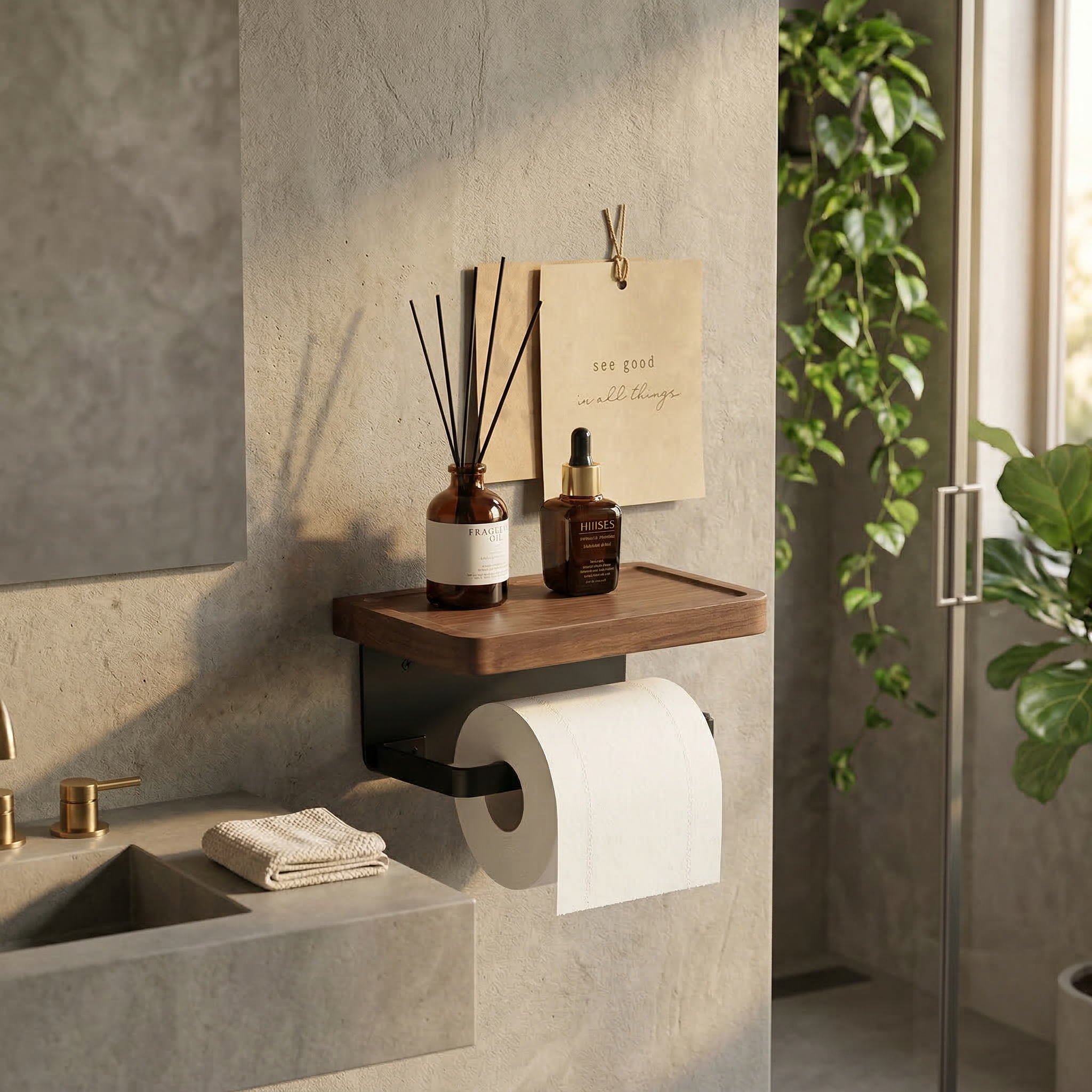 Walnut Shelf Toilet Paper Holder