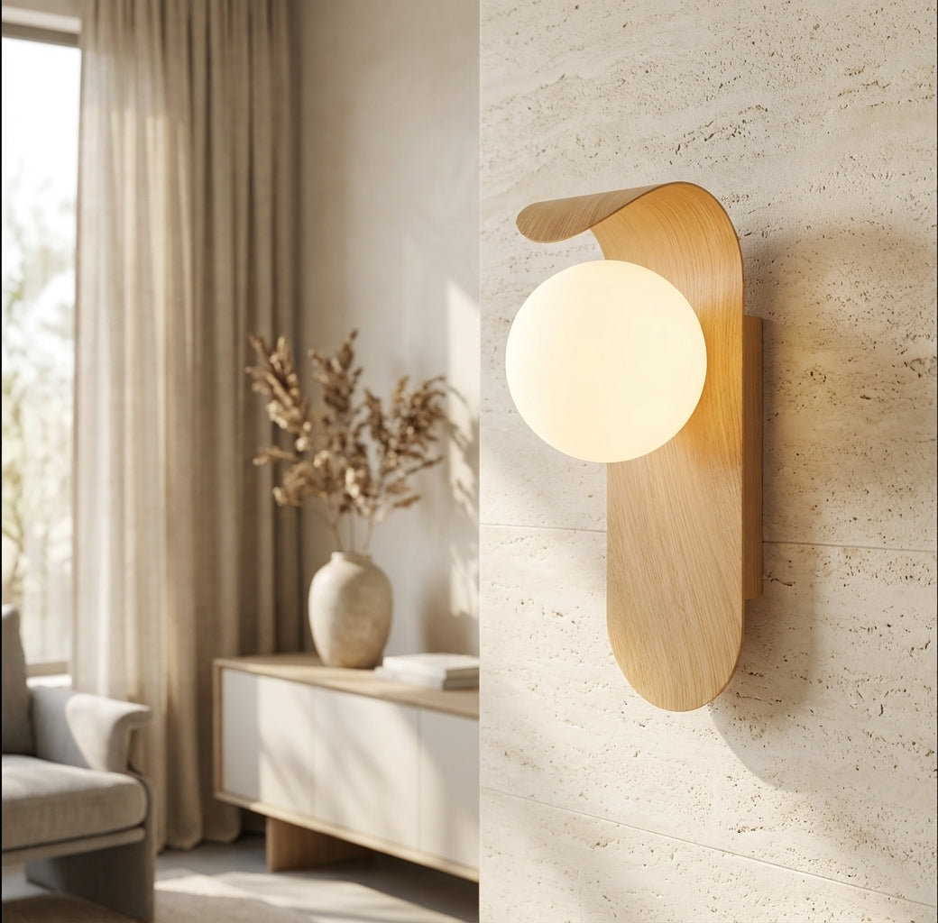 Wood and Glass Globe Wall Sconce