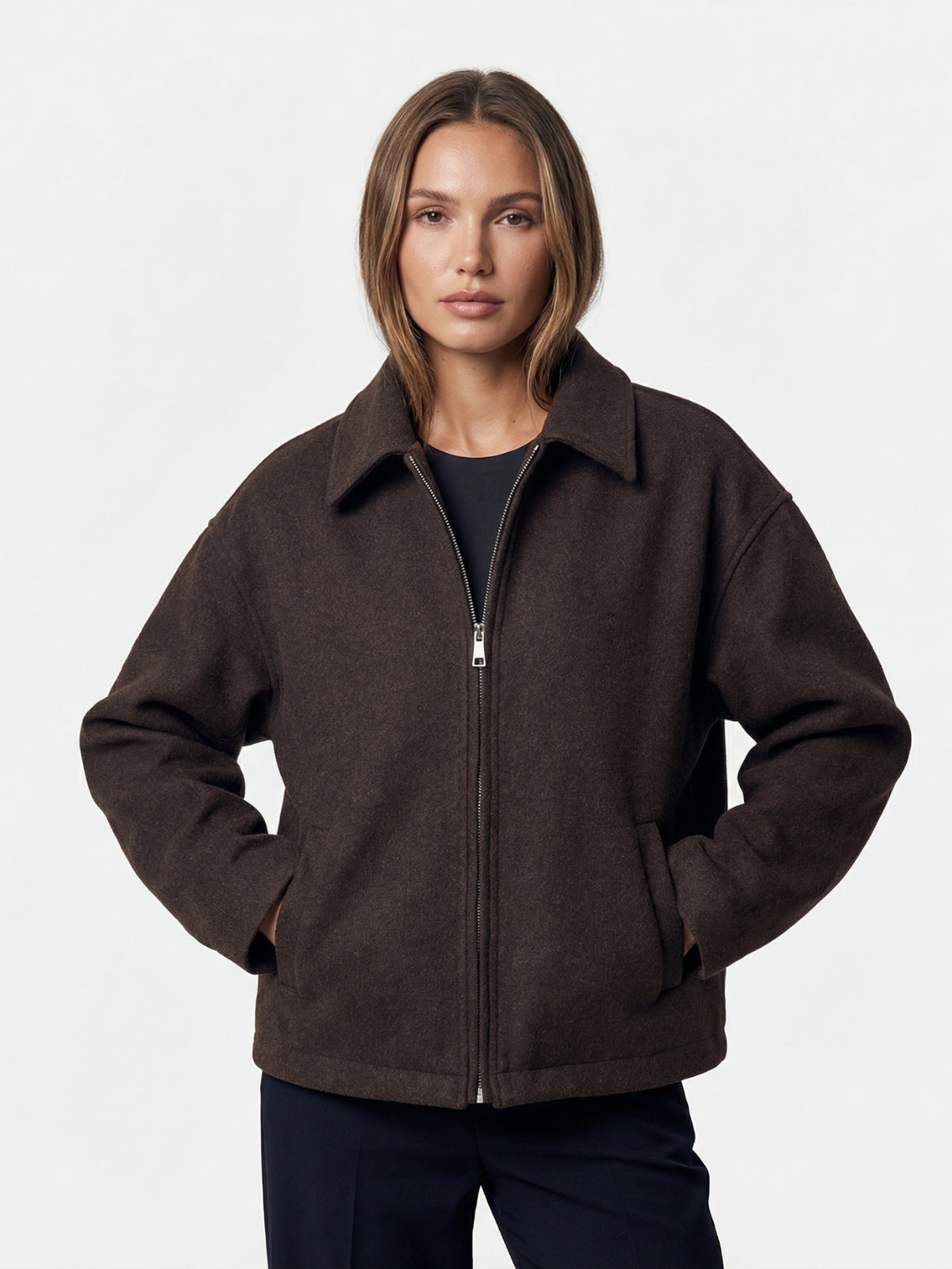 Wool Blend Zip-Up Jacket