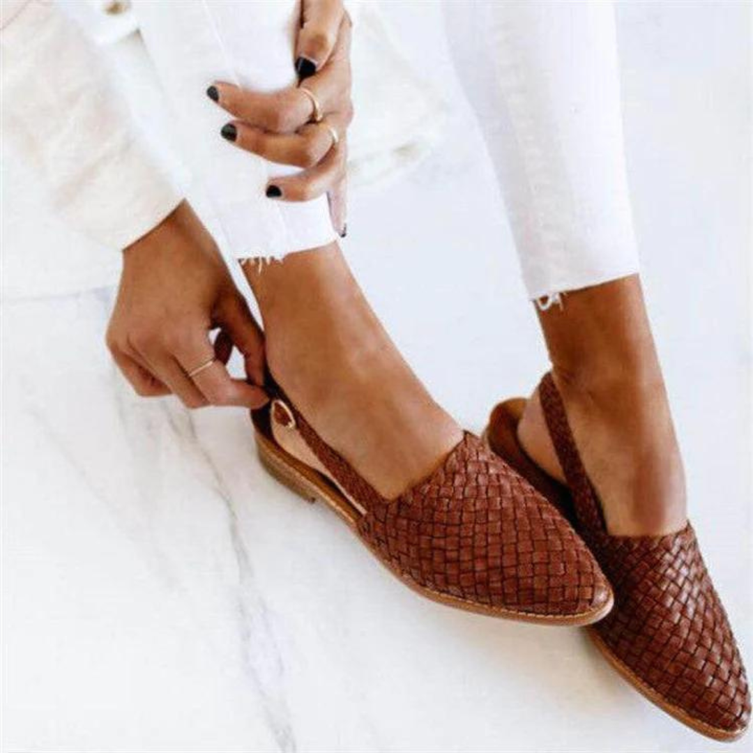 Camille Elegant Woven Vegan Leather Ballerinas