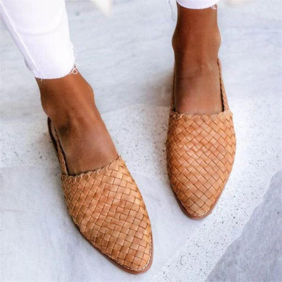 Camille Elegant Woven Vegan Leather Ballerinas