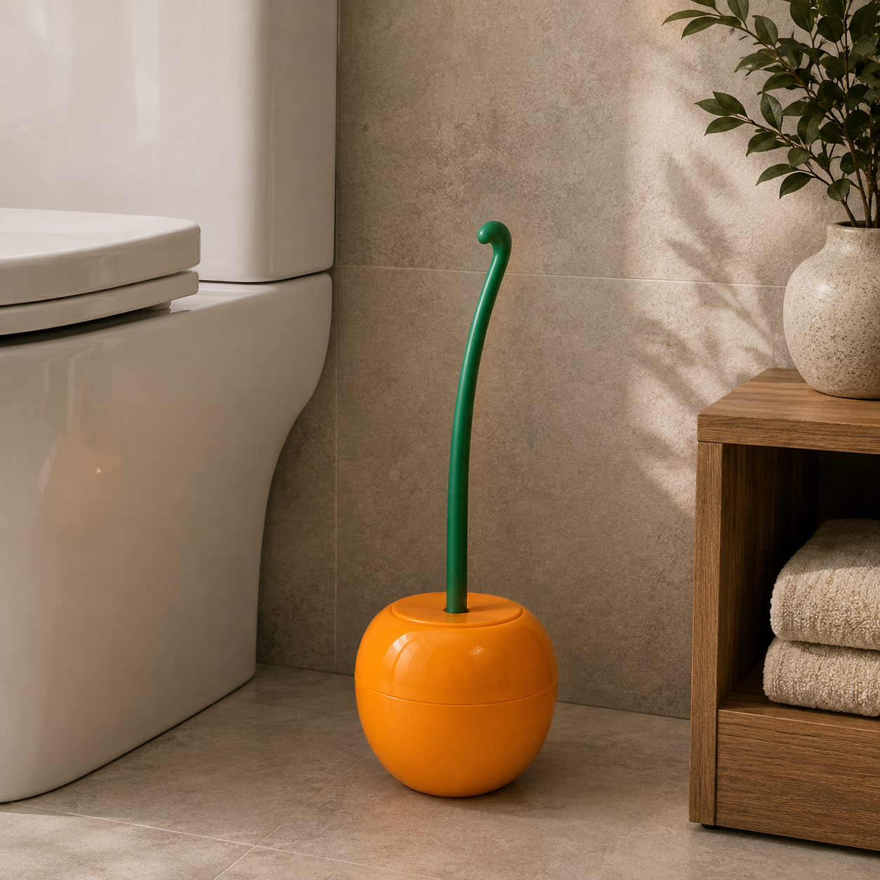 Cherry Toilet Brush Holder Set