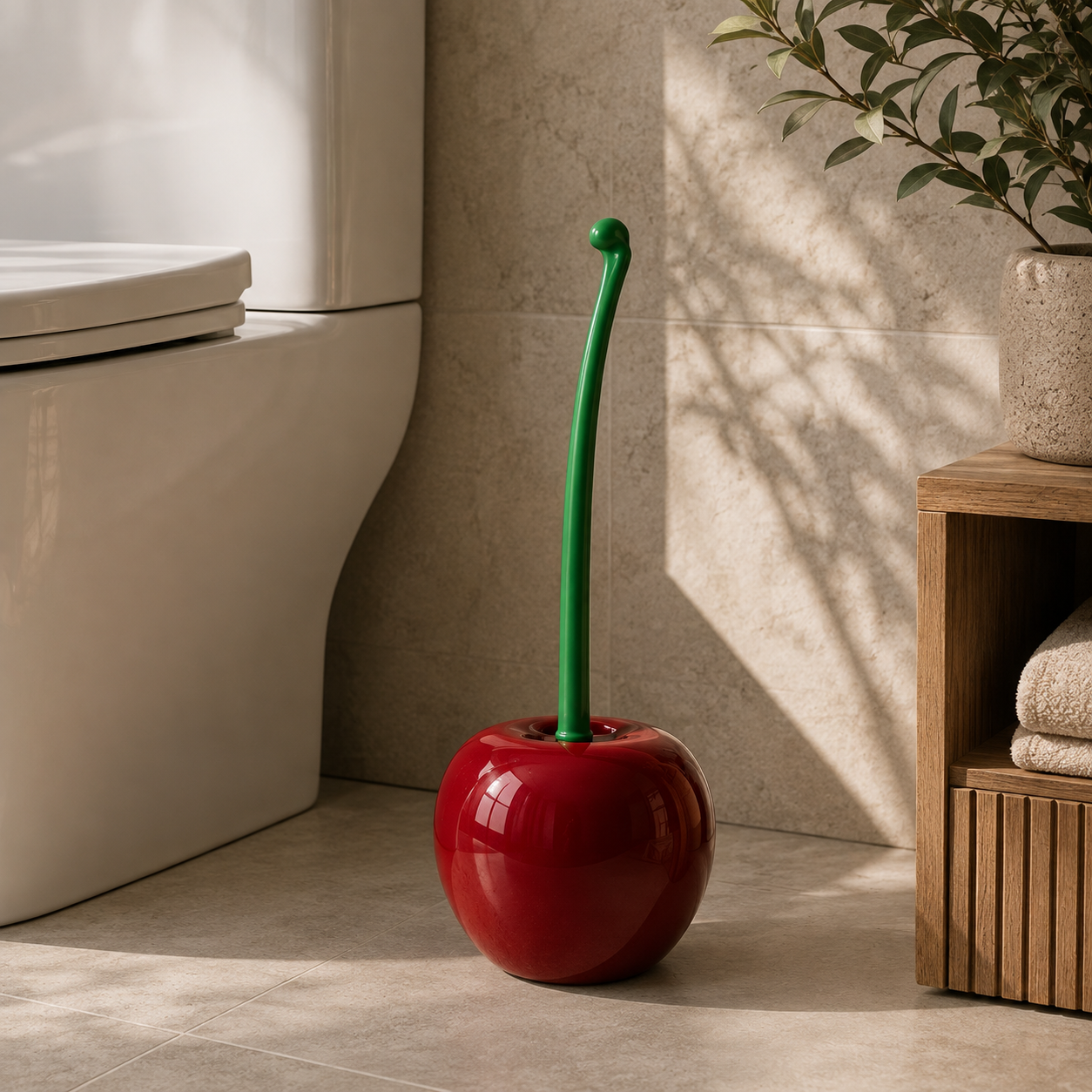Cherry Toilet Brush Holder Set