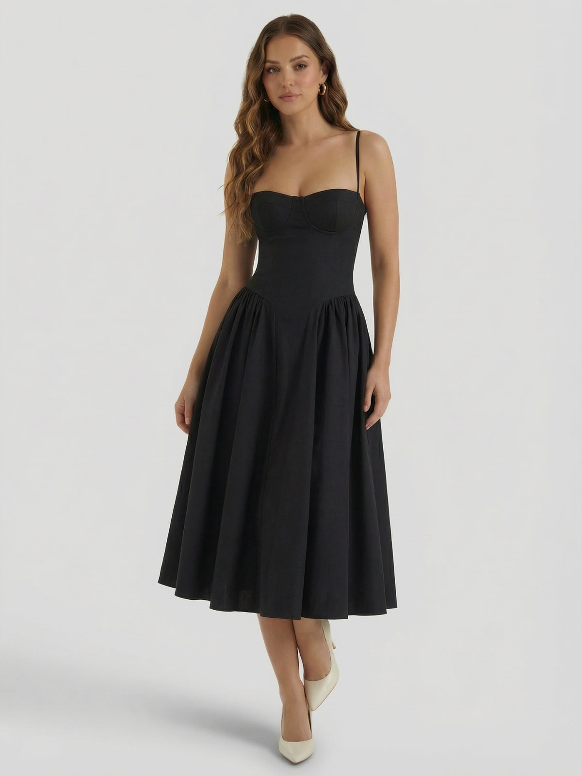 Corset Midi Dress, White / M