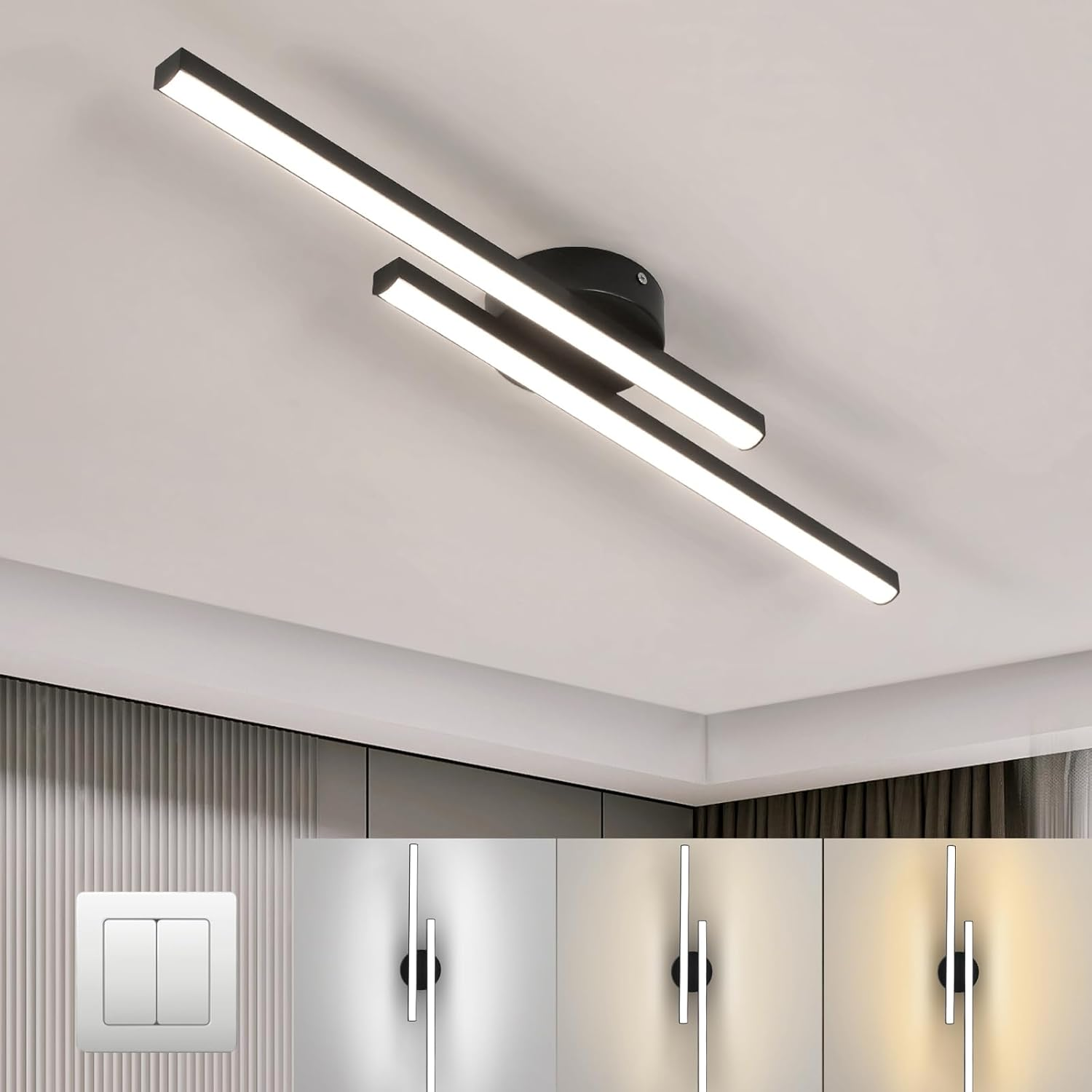 Dual Bar Linear LED Ceiling Light - Semi Flush Mount in black