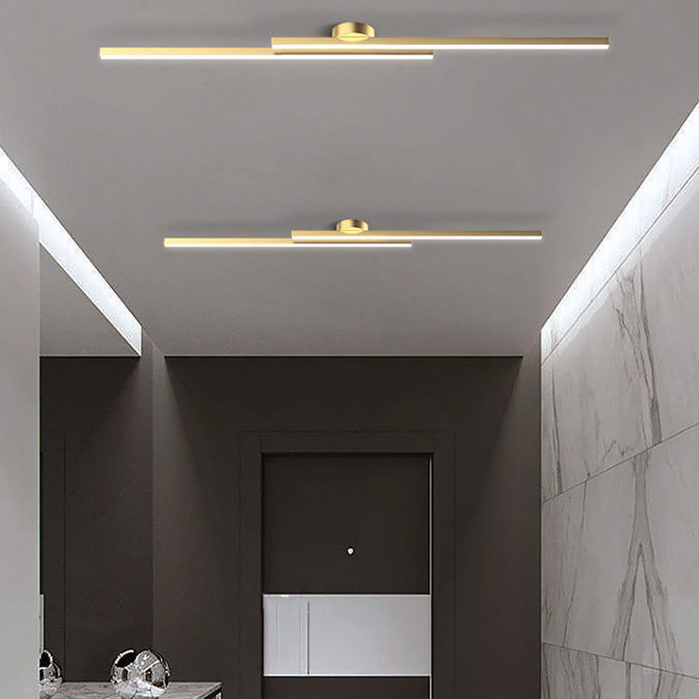 Dual Bar Linear LED Ceiling Light - Semi Flush Mount in gold