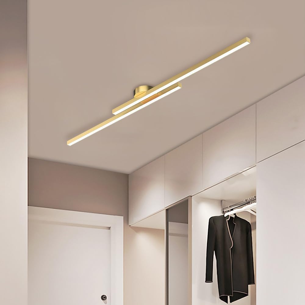 Dual Bar Linear LED Ceiling Light - Semi Flush Mount in gold