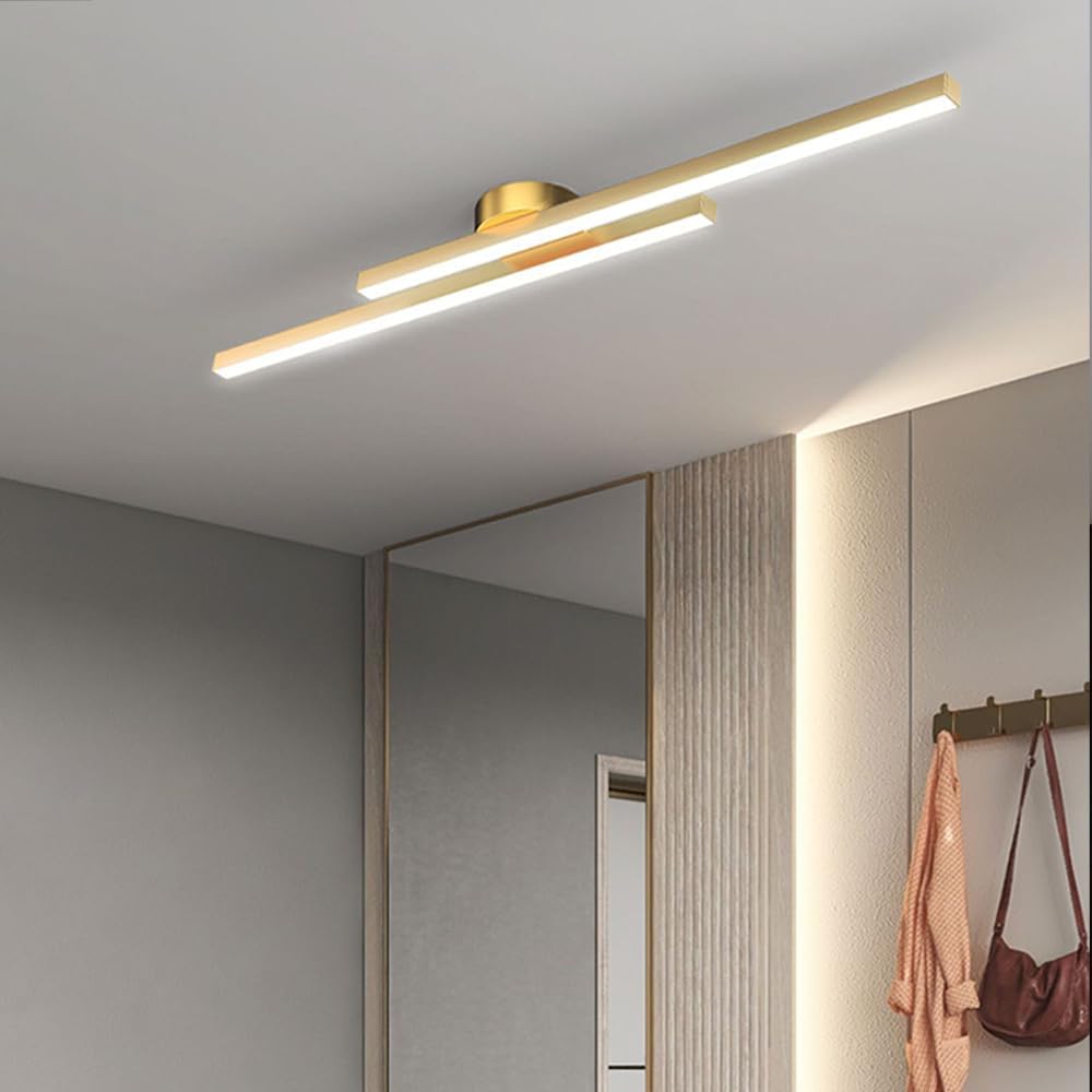 Dual Bar Linear LED Ceiling Light - Semi Flush Mount in gold