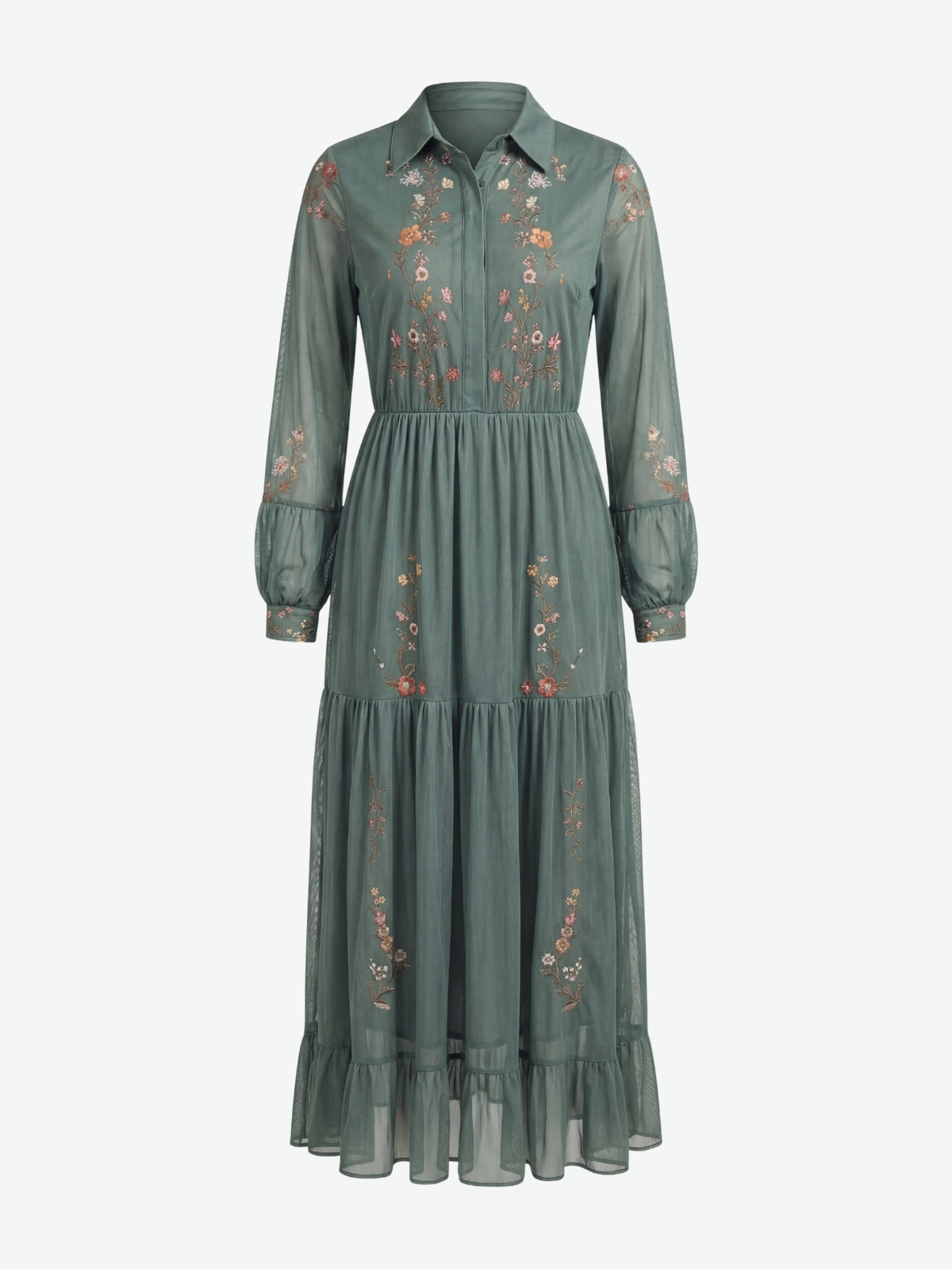Floral Embroidered Tiered Maxi Dress