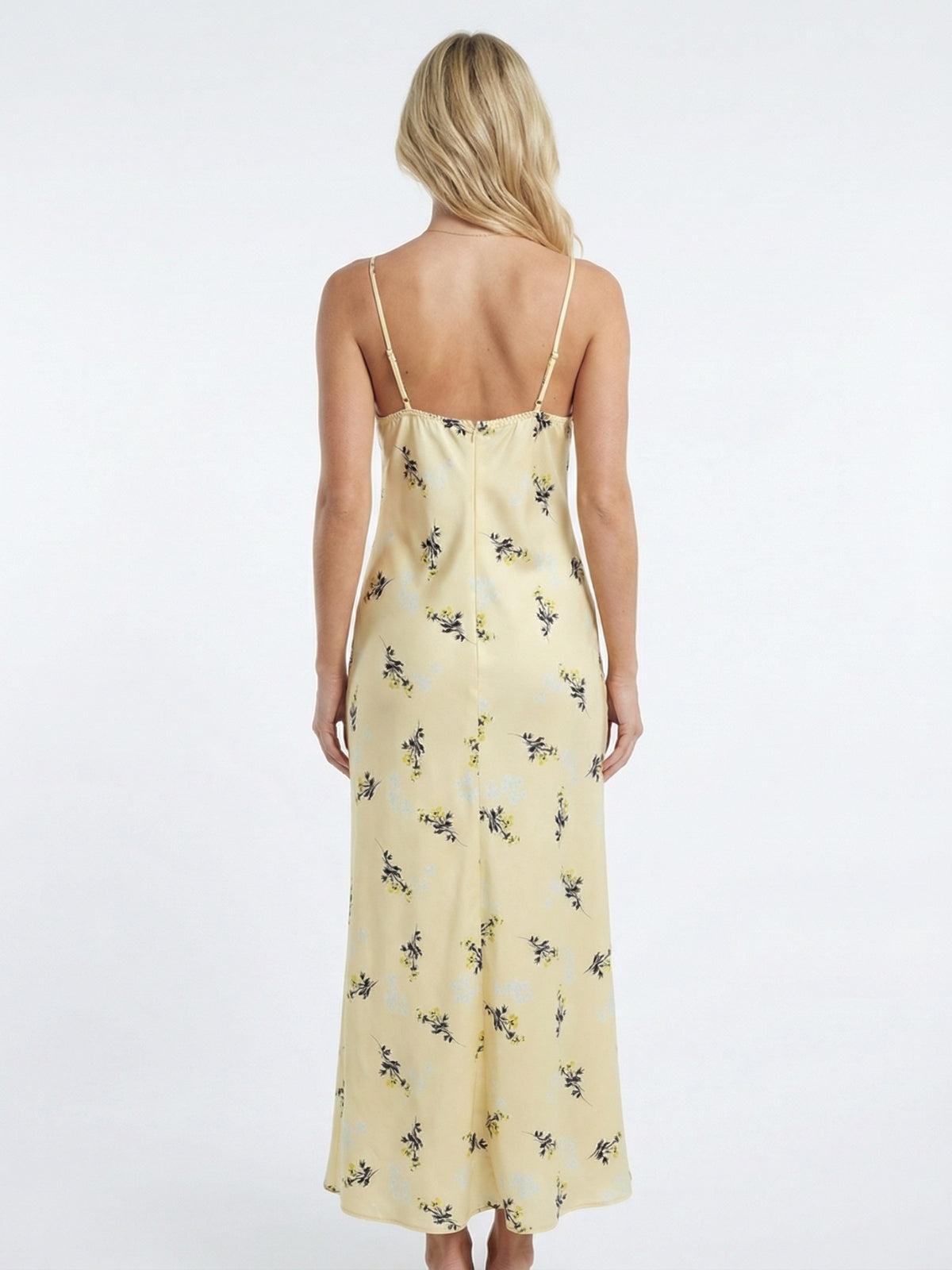 Floral Lace Trim Satin Maxi Dress