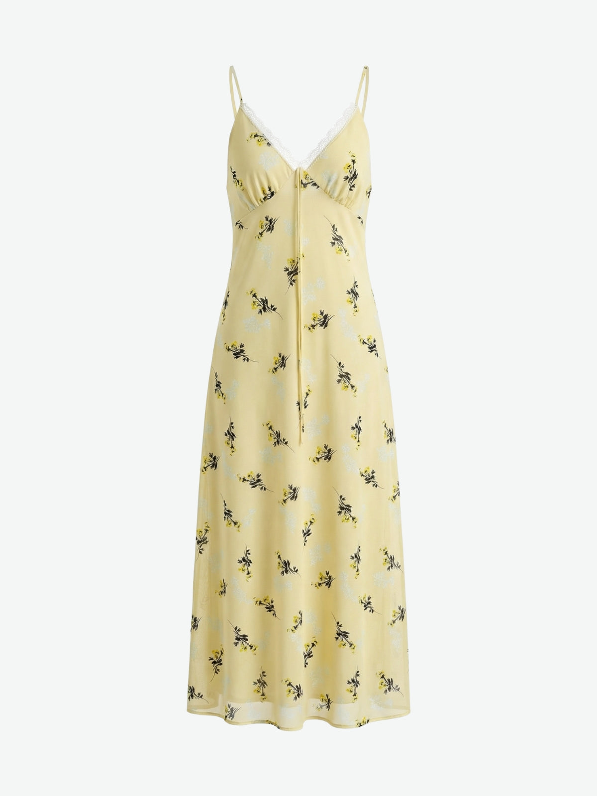 Floral Lace Trim Satin Maxi Dress