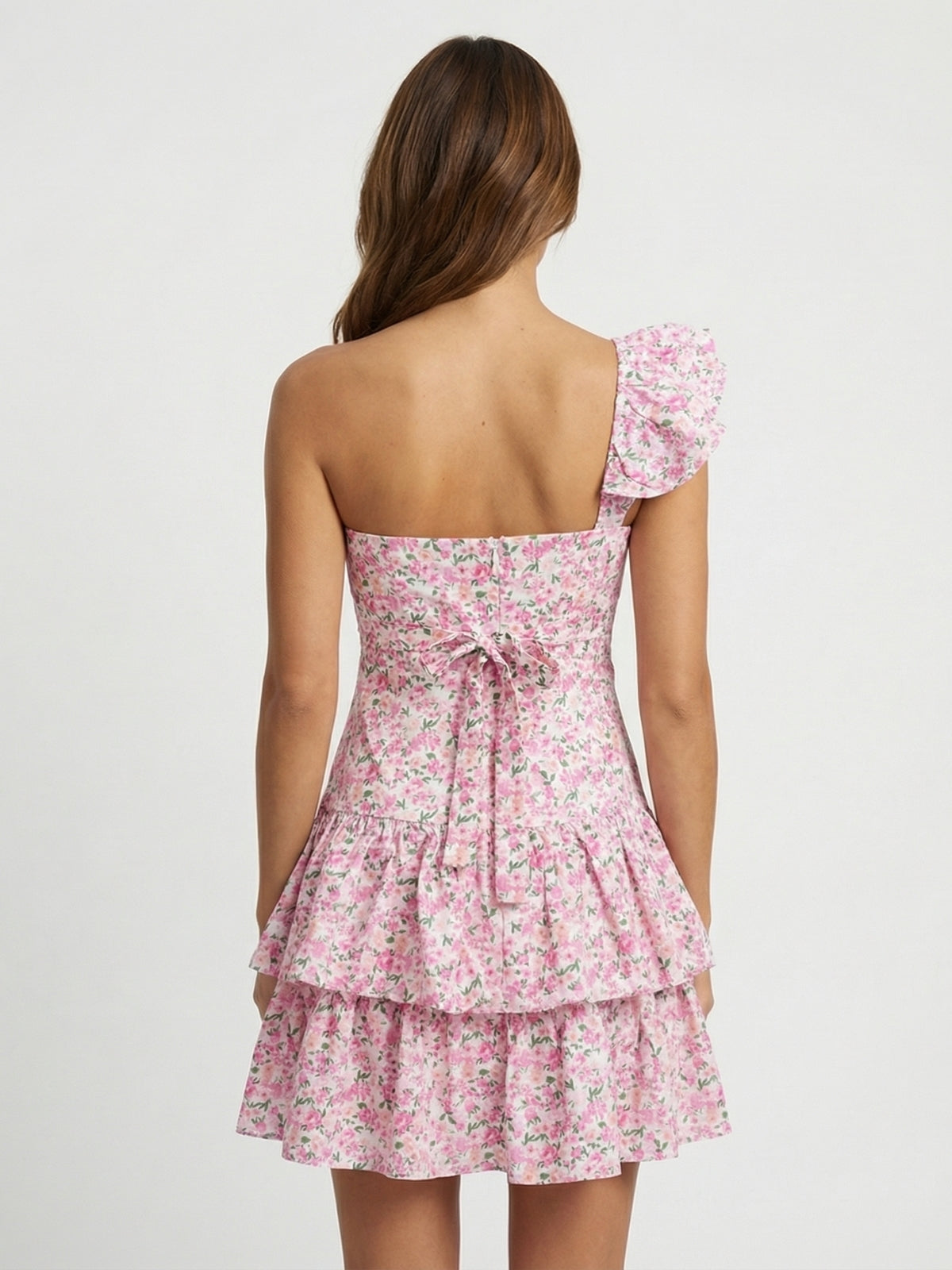 Floral One Shoulder Cut-Out Mini Dress
