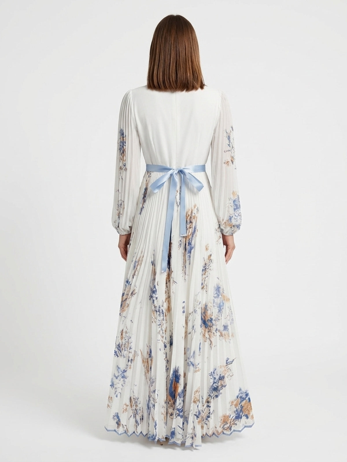 Floral Pleated V-Neck Maxi Dress